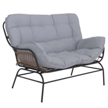 2er-Sofa MCW-P75, Gartensofa Gartenbank Couch 2-Sitzer, Stoff 220g/m² Poly-Rattan Metall