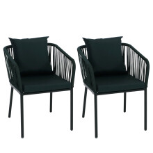 Set di 2 sedie da giardino MCW-N41, poltrona da esterno, in alluminio intreccio corda ~ verde cuscini verde scuro