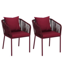 Set di 2 sedie da giardino MCW-N41, poltrona da esterno, in alluminio intreccio corda ~ bordeaux cuscini bordeaux