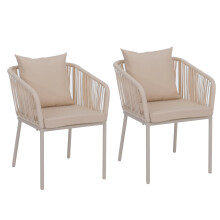 Set di 2 sedie da giardino MCW-N41, poltrona da esterno, in alluminio intreccio corda ~ avorio cuscini avorio