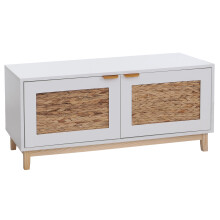 Panca MCW-P54, guardaroba, ripiano per scarpe, MDF melaminico, intreccio giacinto d'acqua 45x100x42 cm ~ bianco