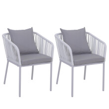 Set di 2 sedie da giardino MCW-N41, poltrona da esterno, in alluminio intreccio corda ~ grigio chiaro cuscini grigio
