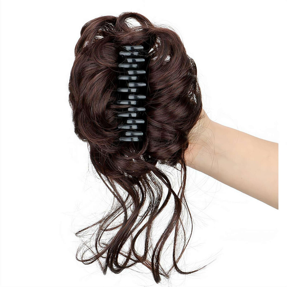 Unisex Light Blonde Messy Bun Hair Piece With Wavy Curly Claw Clip For Women, Volumizing Synthetic Bun