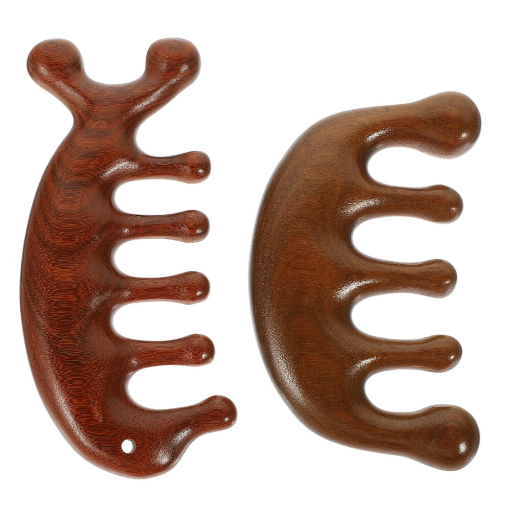 2Pcs Wooden Wide Tooth Comb Set Natural Sandalwood Anti Static Detangling Hair Comb for Scalp Massage