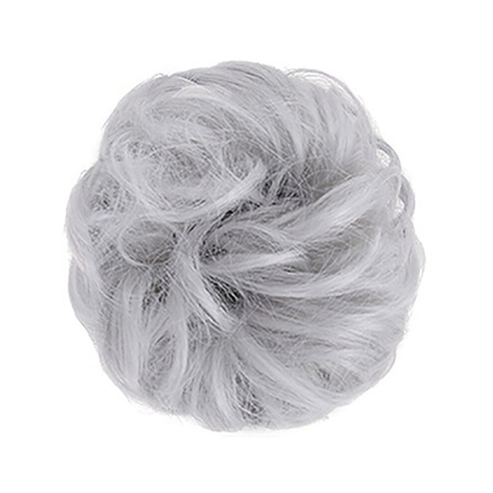 Unisex Grey Messy Bun Hair Piece Synthetic Wavy Curly Hair Bun Extensions For Women, Instant Volume Boost