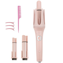 3 in 1 Automatic Curling Iron with Rotating Chamber, 3 Barrel Sizes, 10S Fast Heating, Dual Voltage Pink