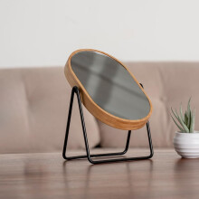 Desk Makeup Mirror with EcoFriendly Bamboo Frame, 360 Adjustable Oval Tabletop Vanity Mirror, Black