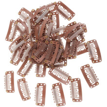 50Pcs Brown Snap Wig Clips 32mm with Silicone Grip 6 Tooth U Shape Hair Extension Clips