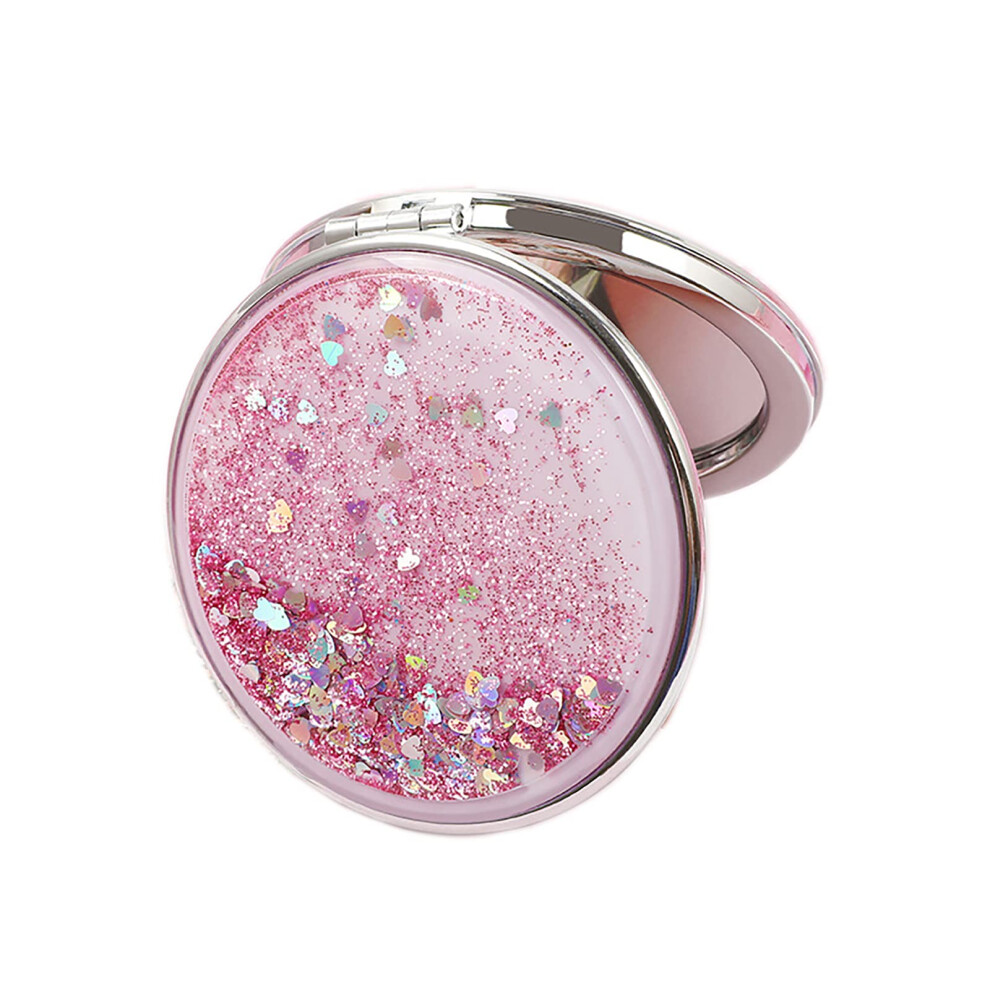 Compact Mirror with Dual Magnifying Foldable Glitter Design for Travel Purse Round Pink 2.8'