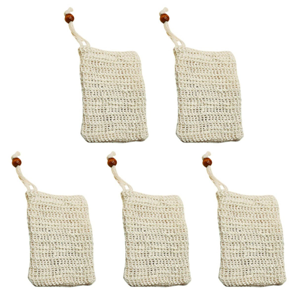 5pcs Sisal Soap Bag Exfoliating Soap Saver Pouch with Drawstring for Shower Travel and Home Use