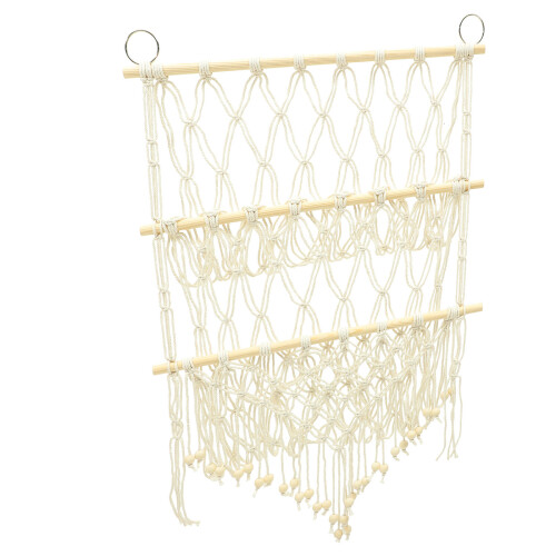 2Pcs Handmade White Macrame Storage Hammock Wall Shelf for Bedroom 1