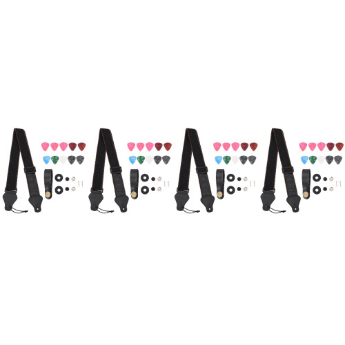 4Sets Practical Black Guitar Strap Durable Fashion Guitar Belt Suit 2