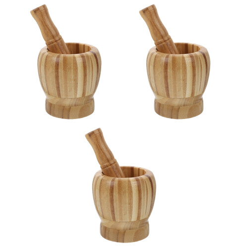 3Pcs Household Yellow Bamboo Garlic Masher Kitchen Tool 2