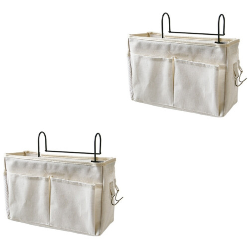 2Pcs White Hanging Bedside Storage Bag Organizer for Dorm Room 2