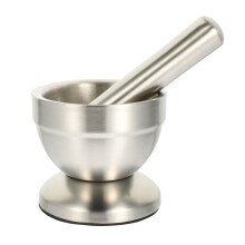 3Sets Metal Garlic Grinding Bowl and Pestle Set Silver for Kitchen Use