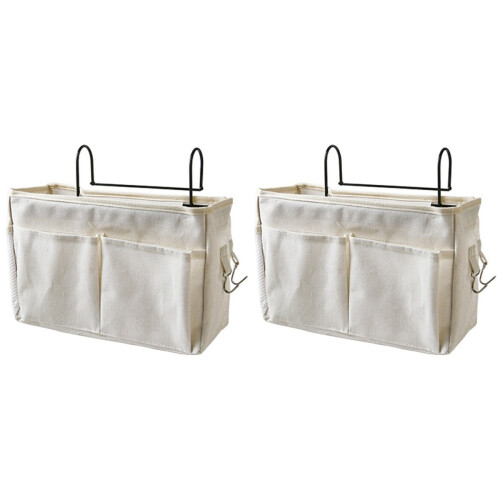 2Pcs White Hanging Bedside Storage Bag Organizer for Dorm Room 1