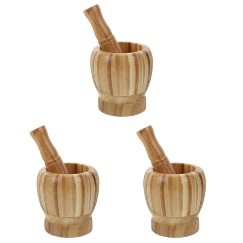 3Pcs Household Yellow Bamboo Garlic Masher Kitchen Tool 1