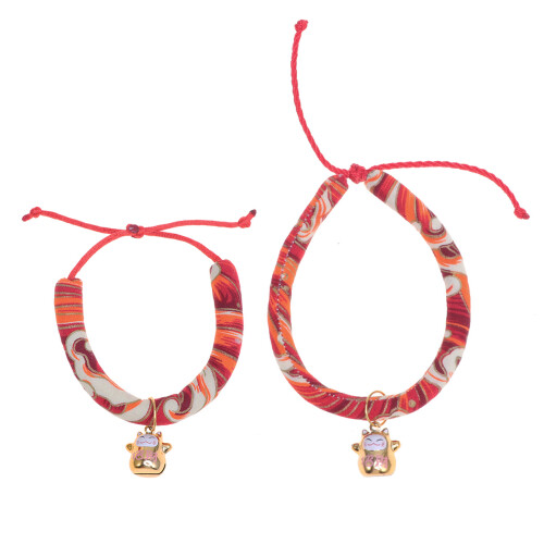 2Pcs Durable Red Pet Collars Japanese Style Cat Tie with Lucky Pattern