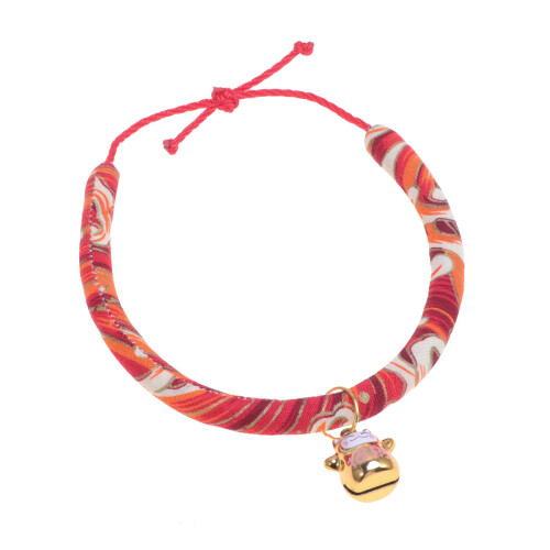 2Pcs Durable Red Pet Collars Japanese Style Cat Tie with Lucky Pattern 1