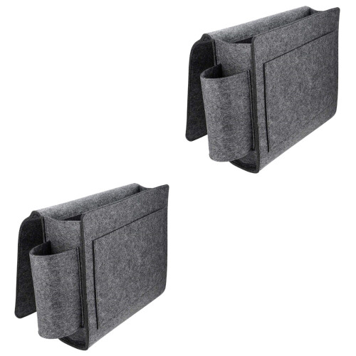 2Pcs Felt Bag Dark Grey Bedside Organizer for Neat Storage 2