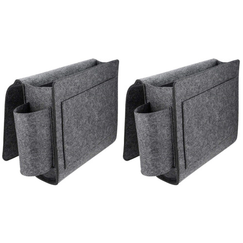 2Pcs Felt Bag Dark Grey Bedside Organizer for Neat Storage 1