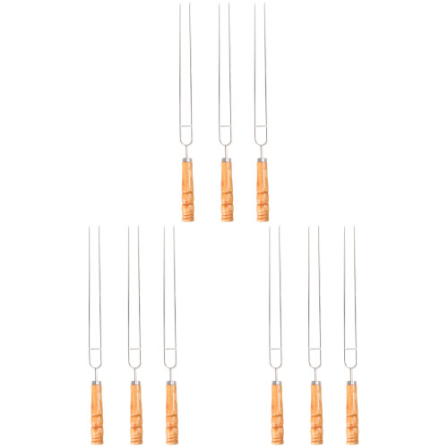 9 Pcs Stainless Steel Roasting Fork Wooden 2
