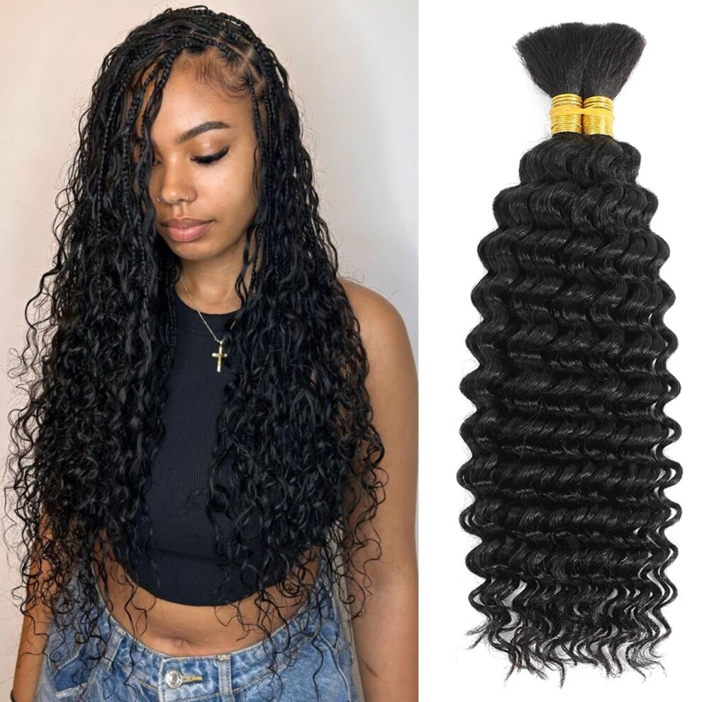 Unisex Black 22 Inch Natural Boho Braiding Hair Extensions Deep Wave Virgin Human Hair Bundles For Knotless Braids