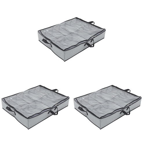 3Pcs Grey Zipper Storage Boxes with Transparent Covers for Storage Use 1