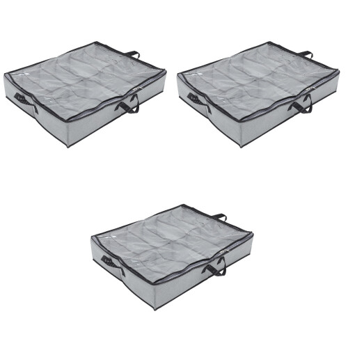 3Pcs Grey Zipper Storage Boxes with Transparent Covers for Storage Use 2