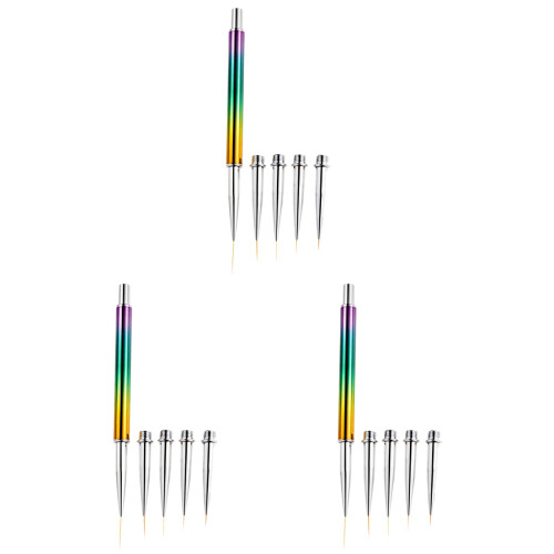 3Sets Thin Nail Art Brushes Assorted Colors Replacement Heads Manicure 2