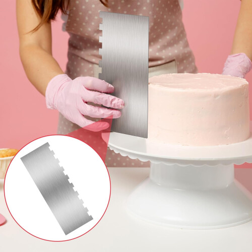 Stainless Steel Cake Scraper 8.7 Inch Double Sided Pattern Icing Smoother Cake Decorating Comb 1
