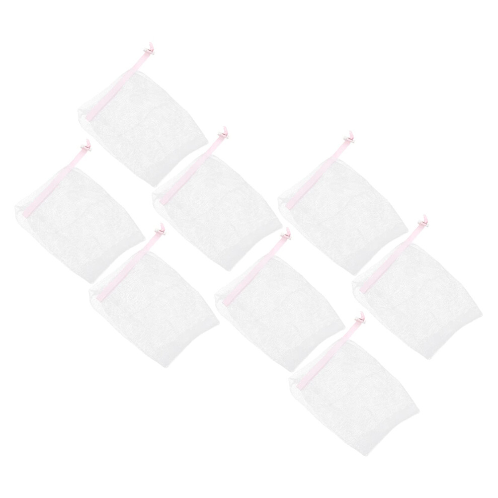Pink 8Pcs Exfoliating Mesh Soap Saver Bags With Drawstring For Facial Cleansing And Makeup Removal