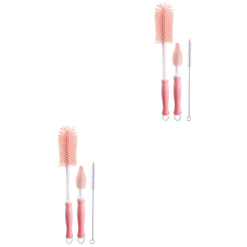 2Ensembles Brosse Silicone Rose Pour Tétine Multi-Usage 2