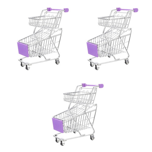 3Pièces Chariot Supermarché Jouet Violet Double Couche Résistant 1