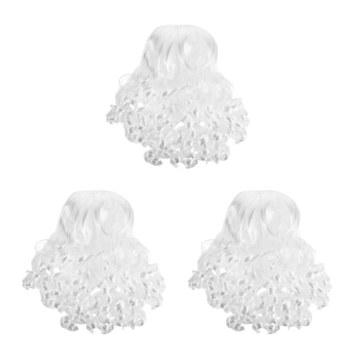 3Pièces Perruques Blanches Fausse Chevelure Longue Pour Déguisement 2