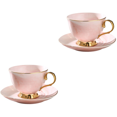 2Pcs Red Ceramic Drink Cup with Saucer Stylish Mug 2