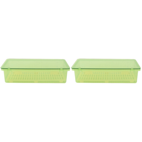 2Pcs Plastic Chopsticks Container Drain Tableware Storage Box Green 2