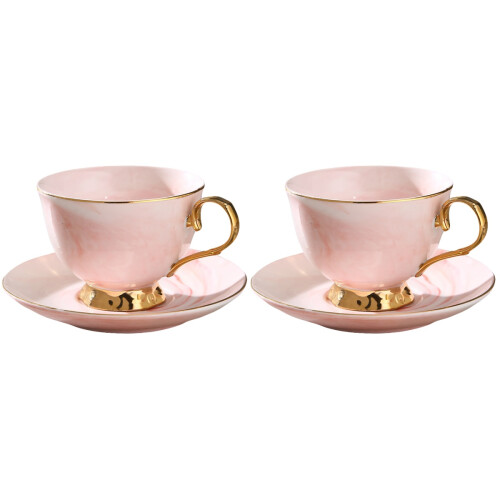 2Pcs Red Ceramic Drink Cup with Saucer Stylish Mug 1