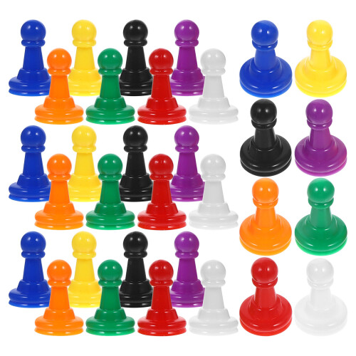 64Pcs Assorted Color Plastic Chess Pieces Durable Board Game Pawns 2