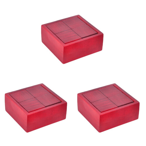 3Pcs Red Luban Lock Wood Puzzle Box Smooth Surface Logic Development 1