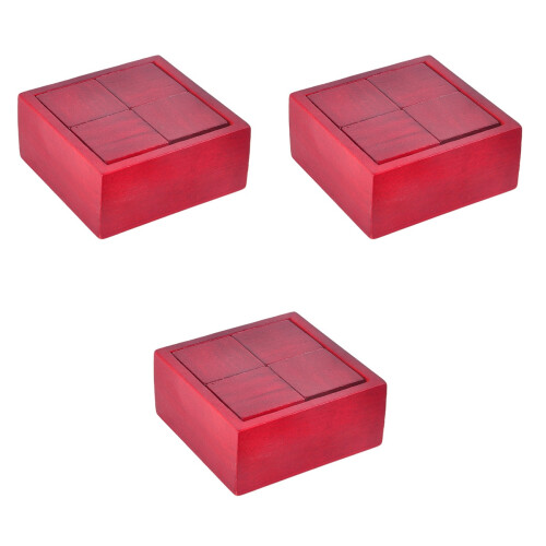 3Pcs Red Luban Lock Wood Puzzle Box Smooth Surface Logic Development 2