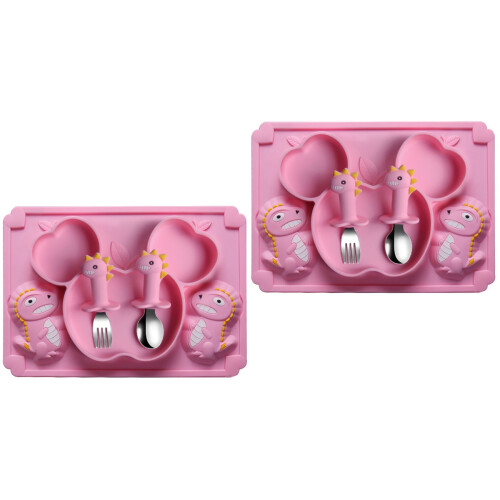 2Sets Baby Silicone Tableware Food Bowl Fork Spoon Set 2