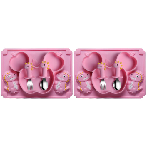 2Sets Baby Silicone Tableware Food Bowl Fork Spoon Set 1