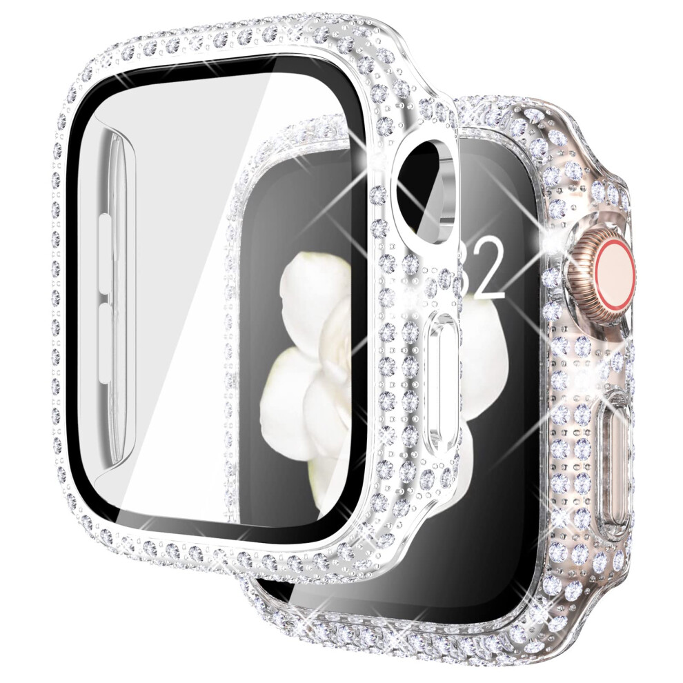 2 Pack Bling Case With Tempered Glass, Glitter Protective Cover, /Clear For Apple Watch Series 10 42Mm Silver 9099447335586