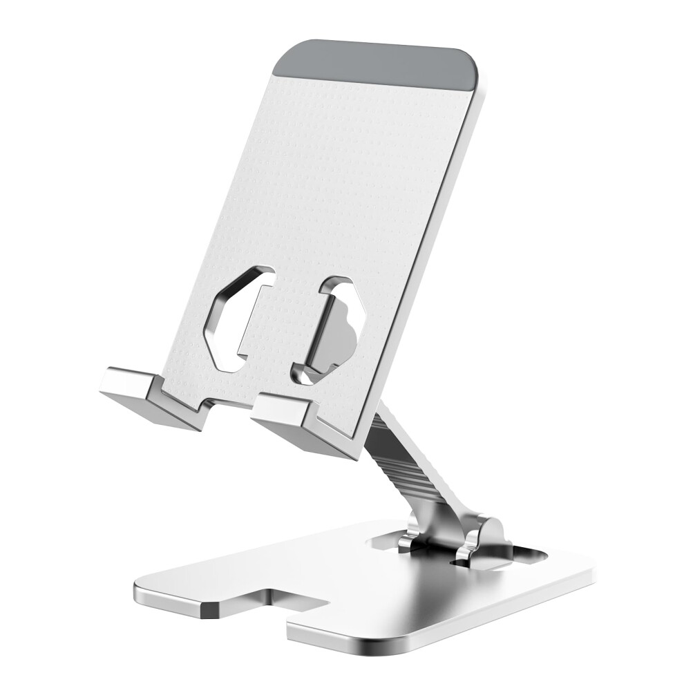 Adjustable Aluminum Cell Phone Stand For Desk, Foldable Holder With Stable Base, Silver 9044945208399