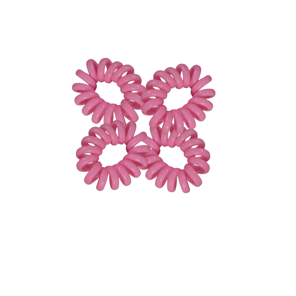 Unisex Pink Jumbo Spiral Hair Ties For Thick Hair, Waterproof Nocrease Coil Ponytail Holders Set Of 4