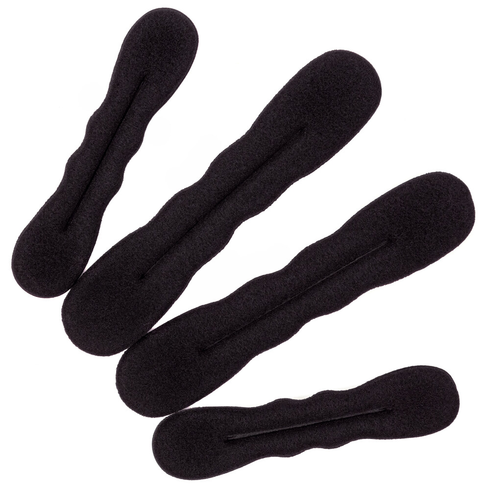 Unisex Black Sponge Hair Bun Maker And Donut Set For Quick Bun Styling, Secure Hold, Ballet Updo (4 Pieces)