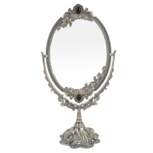 Vintage Oval Vanity Mirror with Stand, DoubleSided 360 Swivel, Floral Zinc Alloy Tabletop Decor