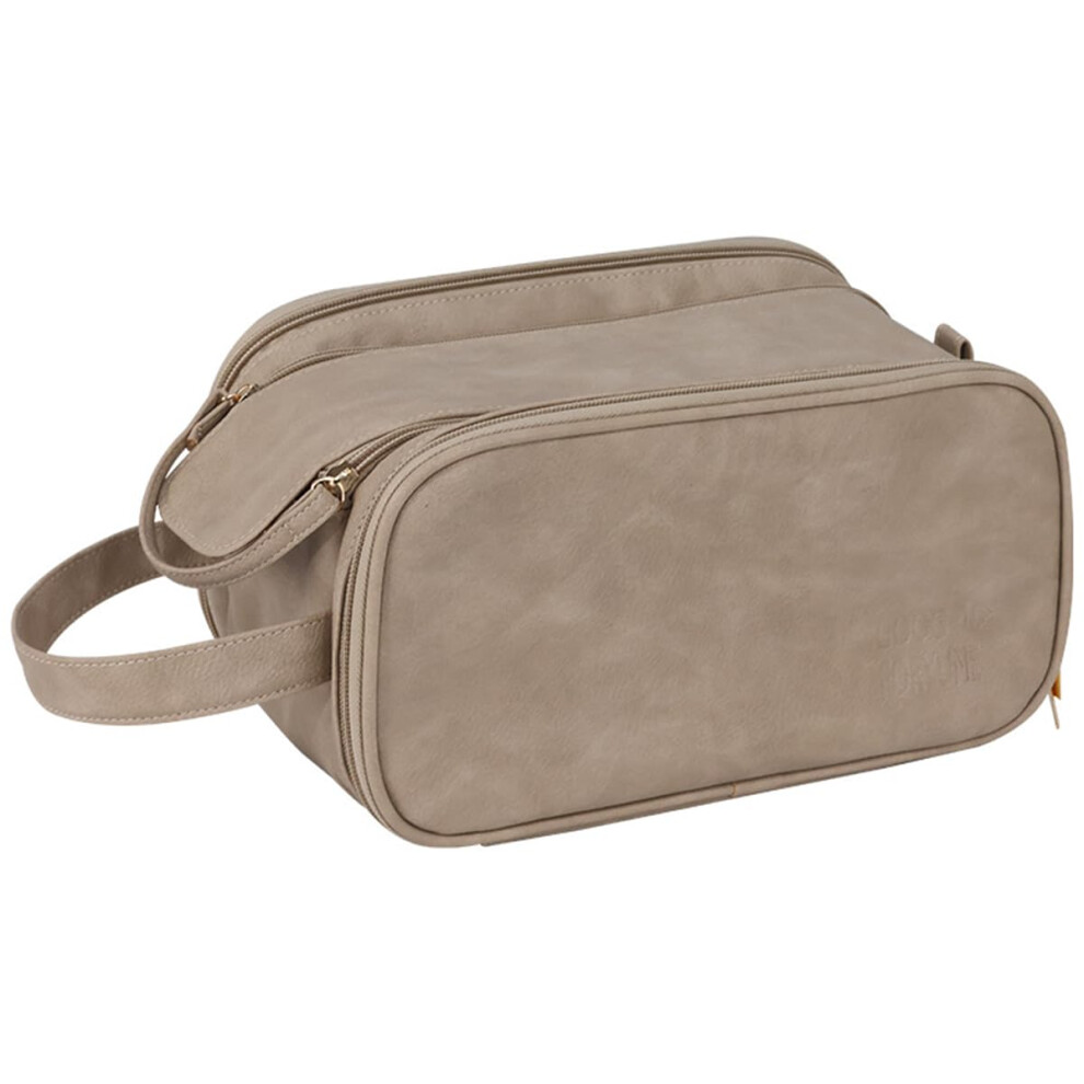 Travel Makeup Bag Large Capacity Waterproof PU Leather Cosmetic Organizer with Handle and Divider