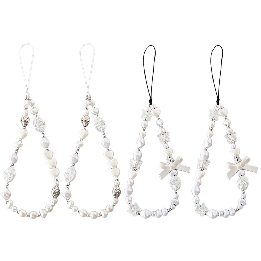 Elegant Pearl Beaded Phone Charm Strap Set For Phones, Bags, Cameras, Wrist Keychain 4Pcs 9044945209280